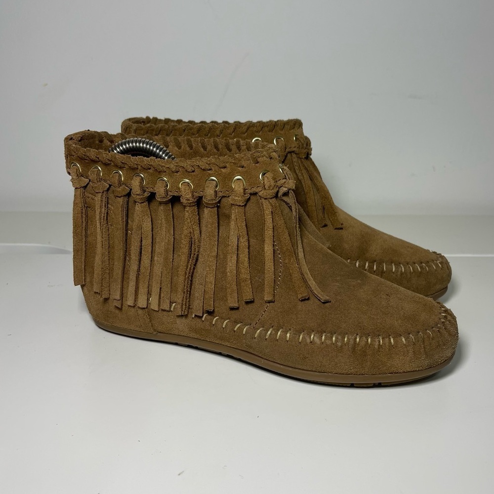 H&M Genuine Suede Fringe Moccasin Ankle Booties Tan Brown Size 36 (Women’s 6)